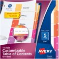 avery table of contents dividers